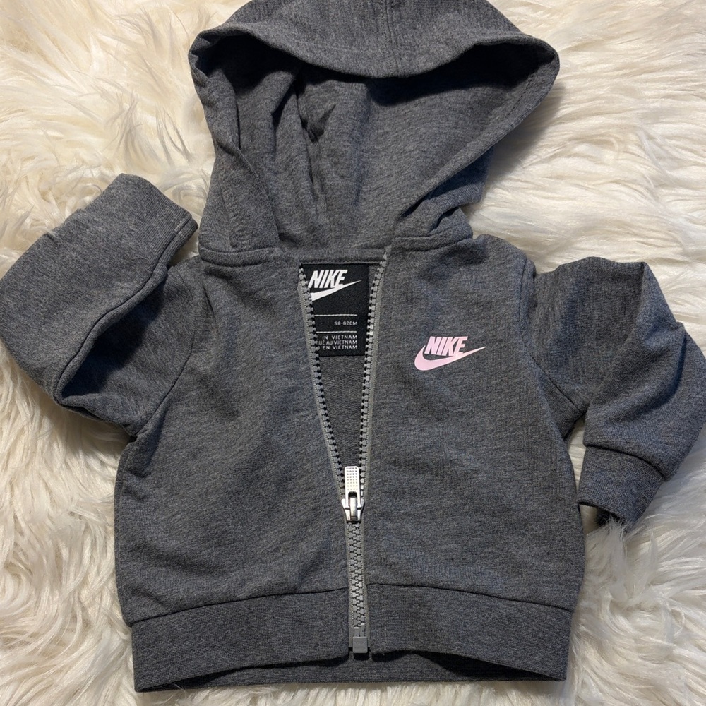 Nike Kids Dark Gray Hoodie with Pink Logo